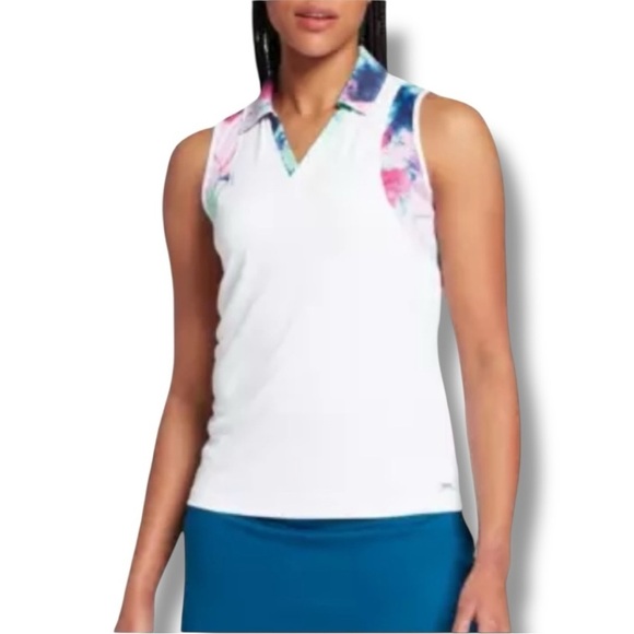 Slazenger Tops - SLAZENGER Women’s Marble Pin Tuck Sleeveless Golf Polo - Multi Marble White XXL